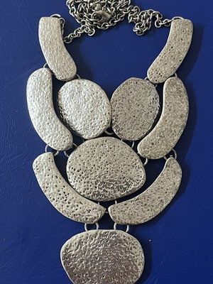 Statement Necklace in Silver Tone like new with embossed design