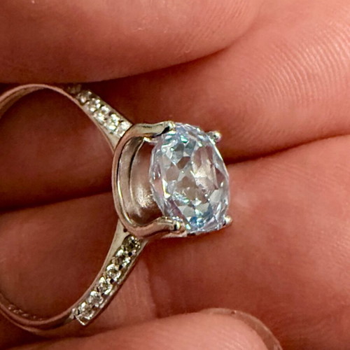 Canary Light Bule Solitaire Ring 925 Silver with Cubic Zirconia