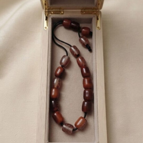 Komboloi economic series in terracotta with golden shine beads new