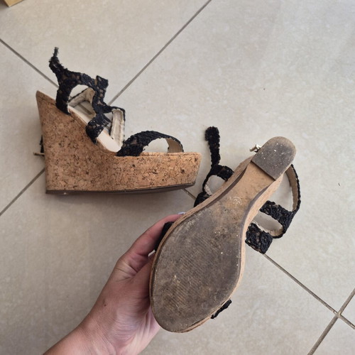 Attrattivo wedge sandals used, size 39, black with cork platform and lace