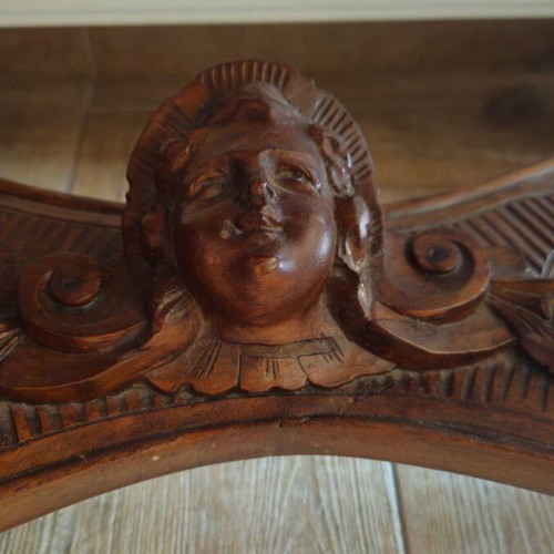 Antique wooden carved table used, solid wood, late 19th century