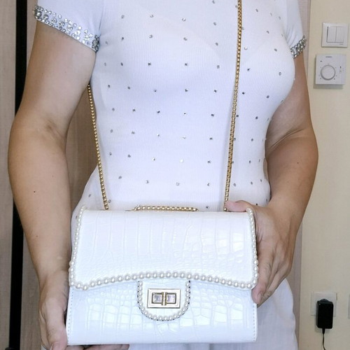 Crossbody bag like new, white and gold with hand-stitched decorations