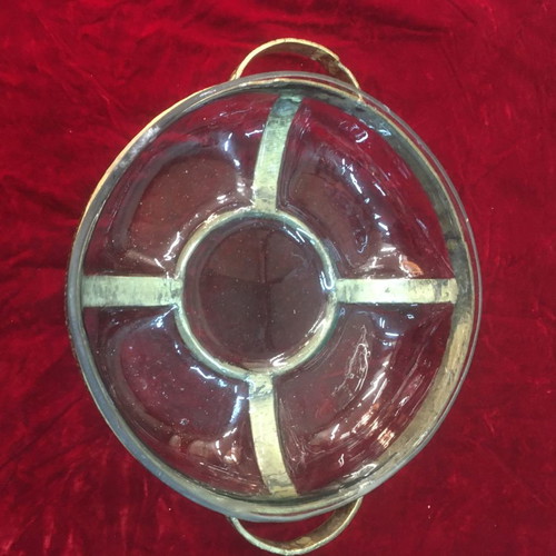 Serving platter used glass hammered with bronze frame