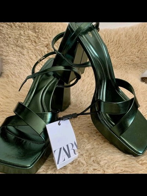 Zara sandals metallic new, green size 41