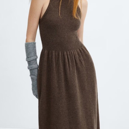 Mango Halter-neck wool dress new, beige, size S
