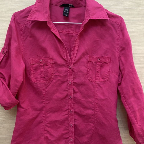H&M blouse size M like new, pink cotton-linen fabric