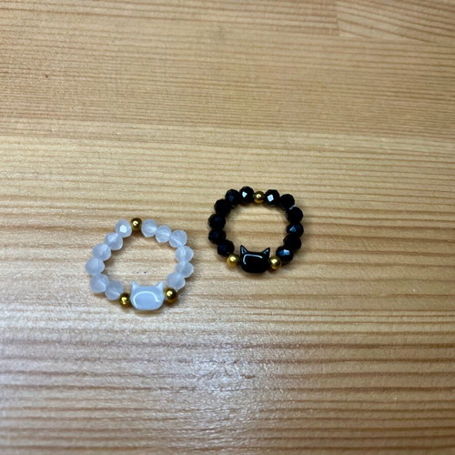 Beaded rings with cat motifs new, set of 2 pieces