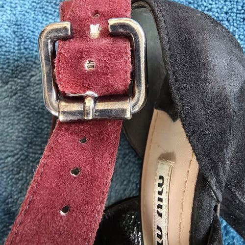 Miu Miu women's platform sandals used, black and red suede