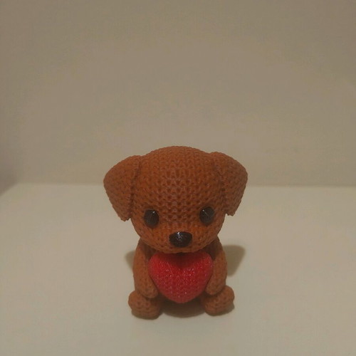3D Printed Dog with Heart like new, 6 cm height, knitted style