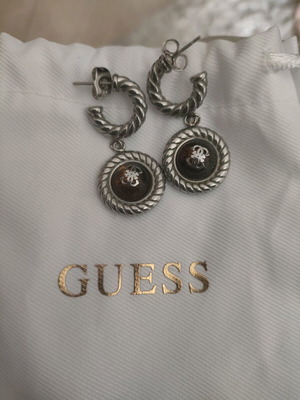 Guess earrings silver with brown stone, new