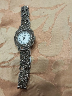 Vintage silver watch 925 with marcasite Diamond Quartz used