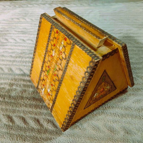 Wooden pyramid tobacco box vintage used from the 70s