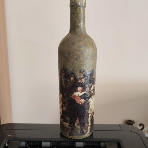 Handmade decorative glass bottle vase with Rembrandt artwork