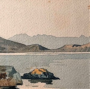 Water Painting Greece Sea and Rocks - Ακουαρέλα