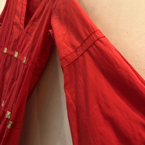 Italian red long summer dress like new with gold details