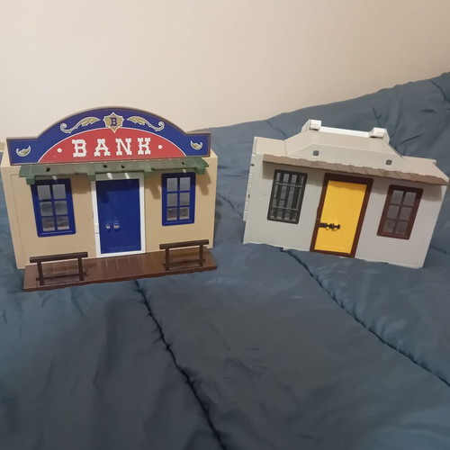 Playmobil bank and sheriff suitcase used