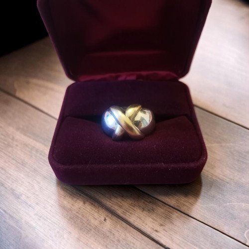 Chunky ring with crossed design silver 925 and gold 585 like new