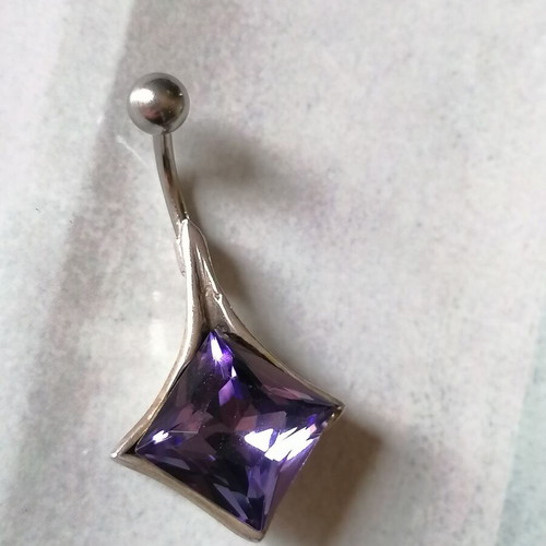 Navel piercing new with purple princess cut zircon, 925 silver