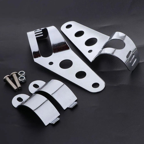 Motorcycle Headlight Mount Brackets Chrome Silver New
