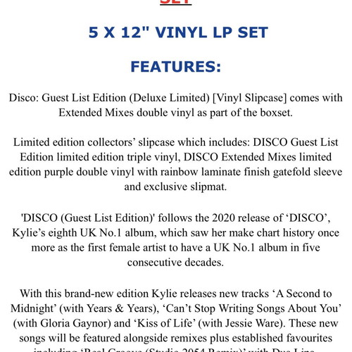 Kylie Disco Ltd Edition Deluxe 5 Vinyl Boxset new