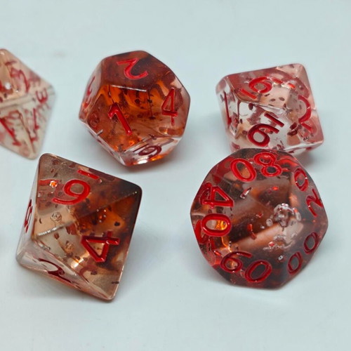 RPG Blood Amber dice set like new with unique effect, 7 pieces