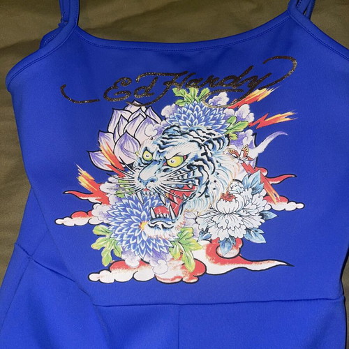 Ed Hardy blue tiger bodysuit like new, small size