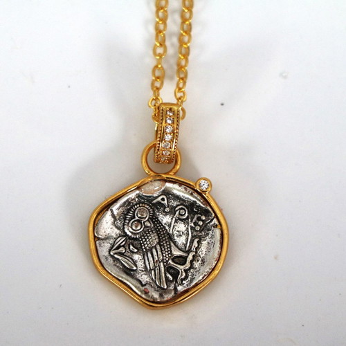 Tetradrachm Athena Owl New Silver Replica Pendant with Chain