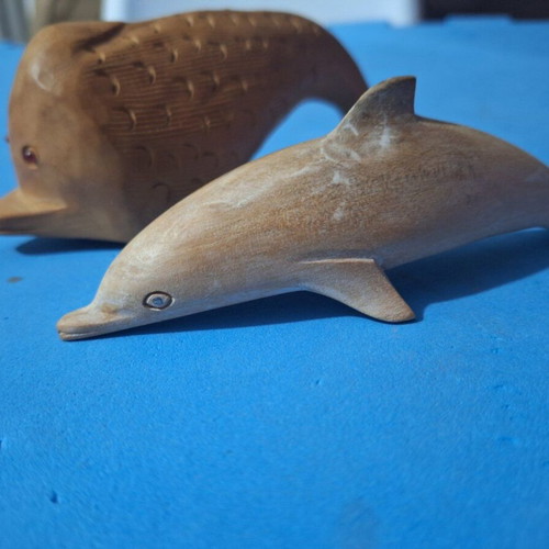 Wooden fish handmade used, set of 2