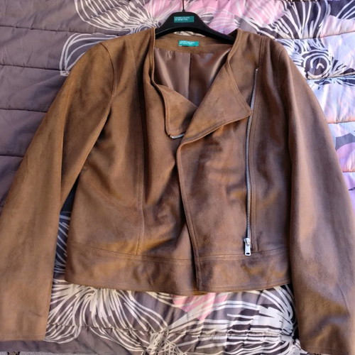 Benetton suede jacket used, tan color, size 44 medium