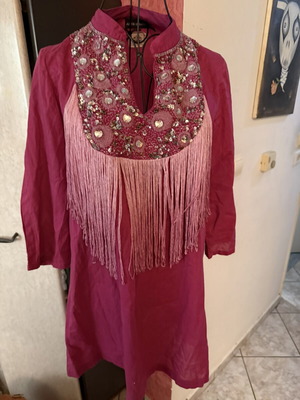 Antik Batik Burgundy Blouse Tunic with Embroidery and Fringes