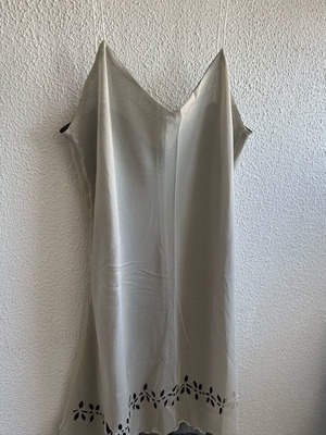 Vintage nightgown used, gray beige with black lining, slippery fabric