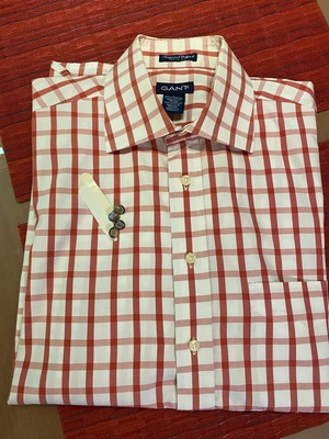 Gant Pinpoint Oxford πουκάμισο Dress Fit Large σαν καινούργιο, λευκό με απαλό κόκκινο καρό
