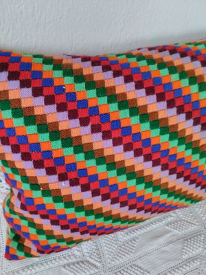 Large hand-embroidered pillow new 75x46 cm