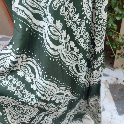 Long sleeveless dress dark green with white patterns, new, size S
