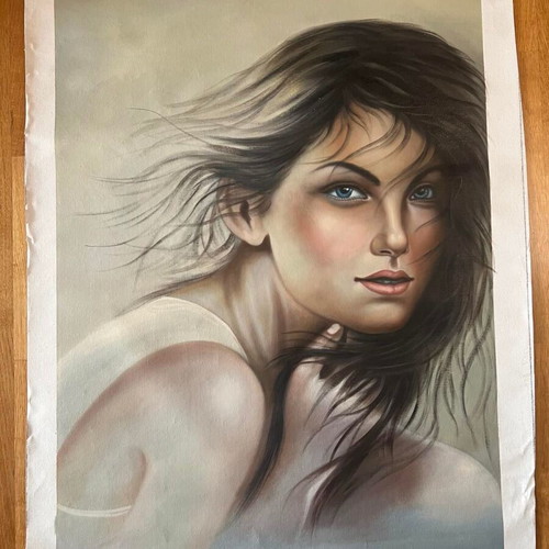 Handmade painting on canvas 'Female Portrait' new, vibrant colors