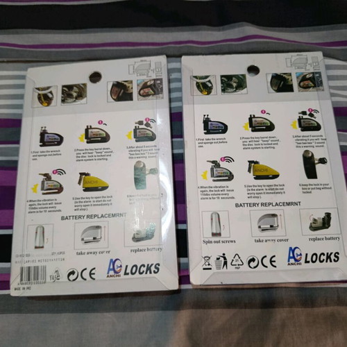 Disc lock set with alarm, 2 pieces, black and gray, new