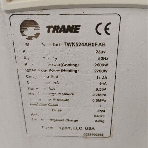 Trane 26000 BTU heat pump with indoor and outdoor unit