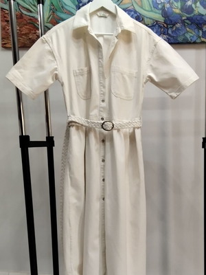 Denim Midi Dress Splash size L like new, ecru cream