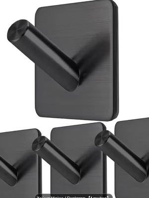 Set of 4 Black Stainless Steel Adhesive Hooks