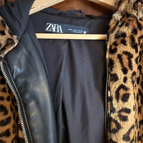 Zara γούνινο παλτό μεταχειρισμένο με τσέπες και κουκούλα μέγεθος M