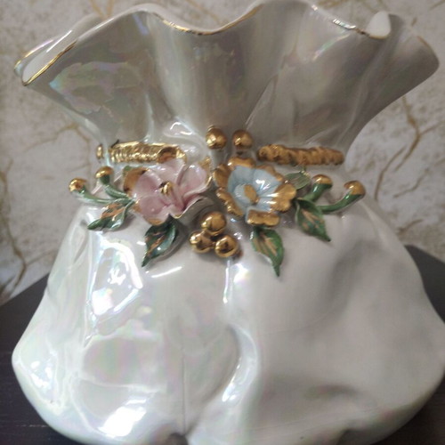 Bassano large handmade ceramic vase like new with iridescent finish