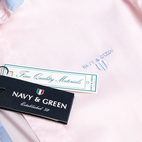 Navy & Green Light Pink Long-Sleeve Shirt, size S, 100% cotton