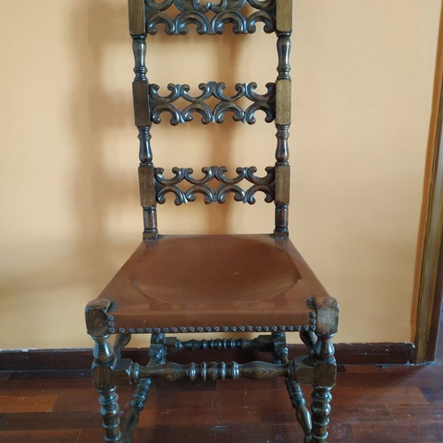 Handmade carved dining table used, solid wood with 6 chairs by Chatziioannidis