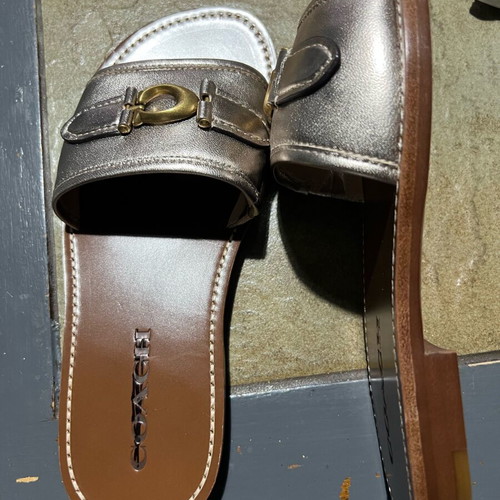 Coach Ina Metallic Leather Sandals new, size 37, platinum champagne