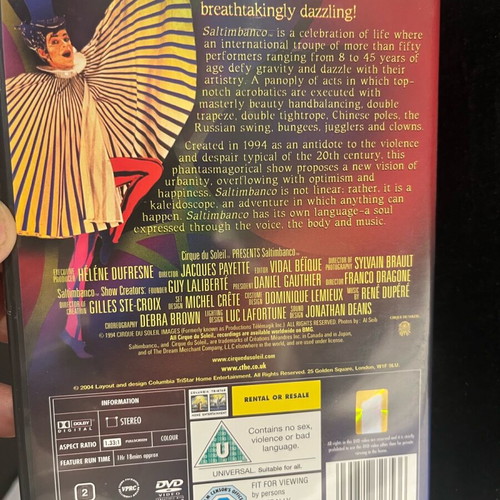 Saltimbanco Cirque du Soleil DVD like new with subtitles