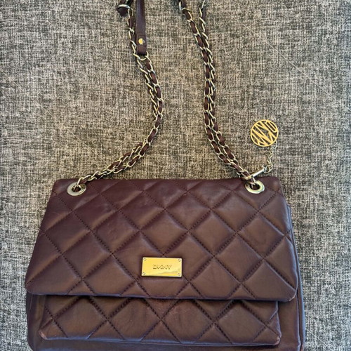 DKNY vintage leather shoulder bag used, burgundy red