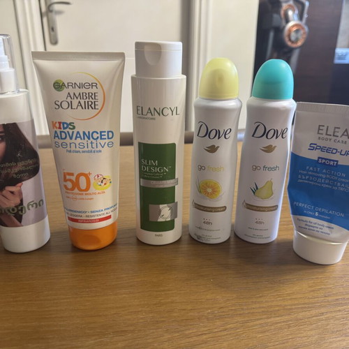 Cosmetics care set used, almost full bottles