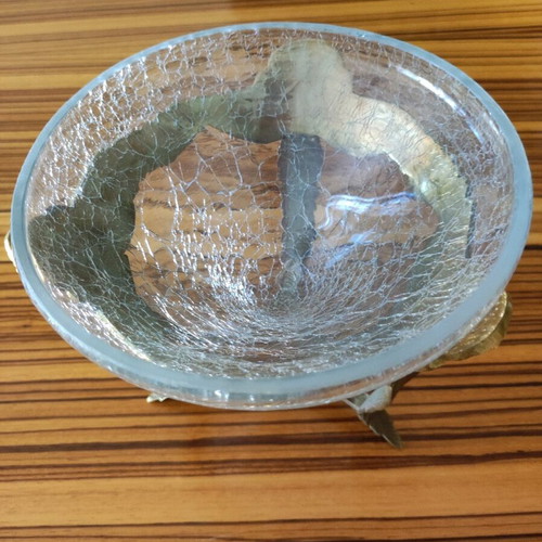 Krosno Poland Glassware fondue bowl new, vintage cracked glass aesthetic