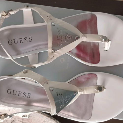 Guess sandals 37 white like new with silver buckle