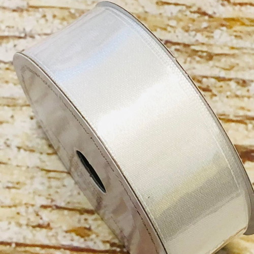 White gift wrapping ribbon new, 100% nylon, 2.5 cm x 10 m